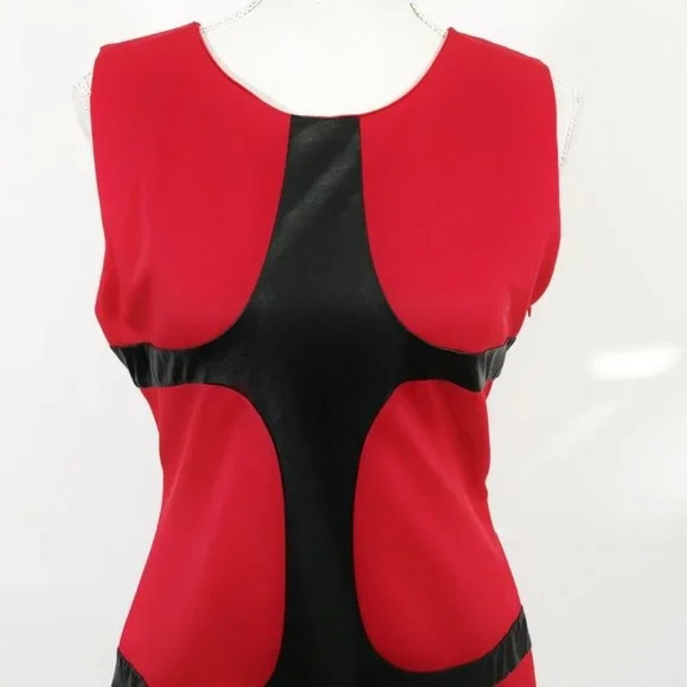 Faux Leather Bandage Dress Sleeveless Red Black Women L, Gracia - Picture 2 of 9